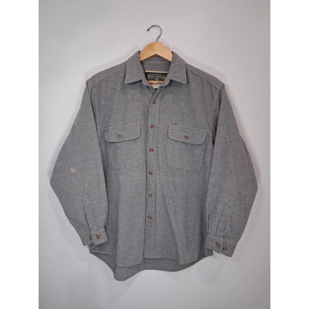 Field & Stream Mens Heavy 100% Cotton Flannel Shirt Gray Workwear Medium